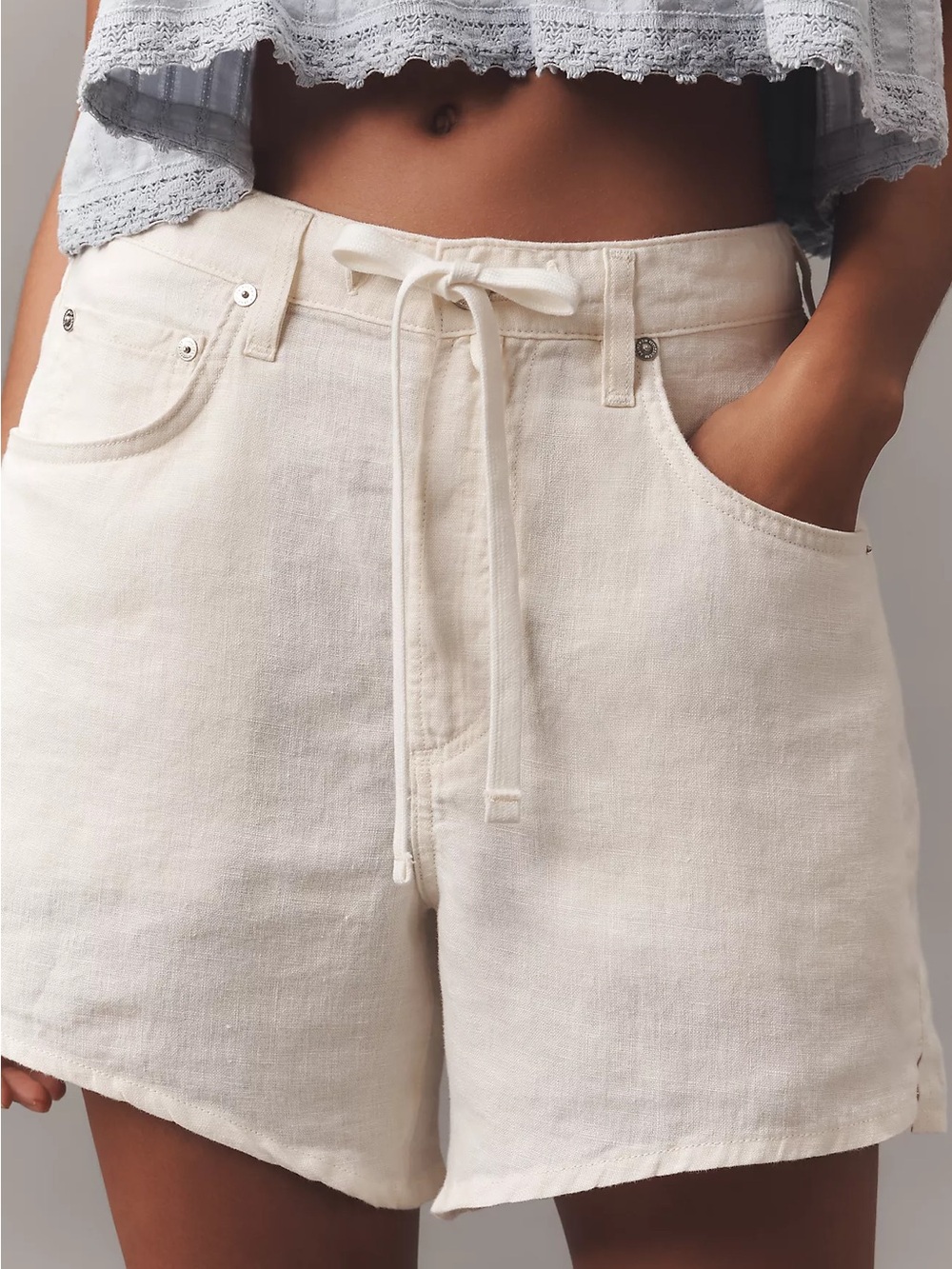 Citizens of Humanity Light Cream Drawstring Linen Brynn Women's Shorts